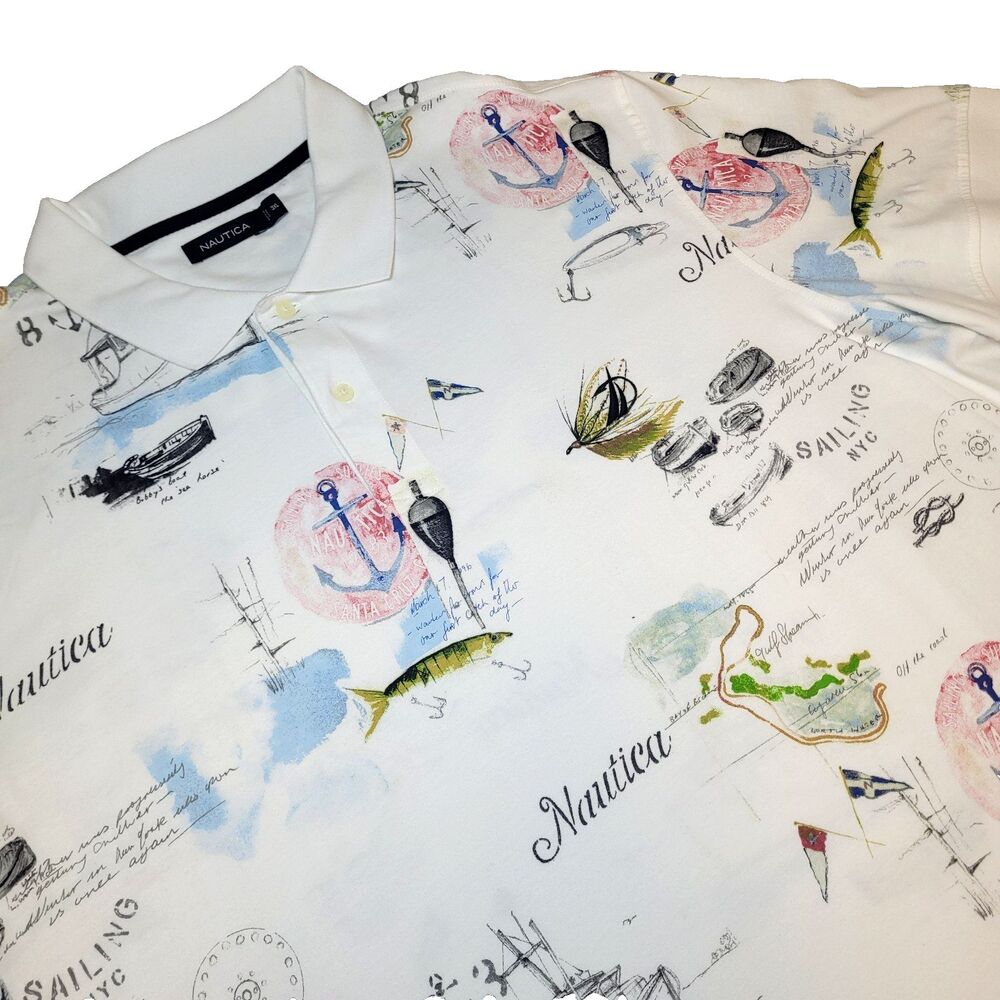 Nautica Sailboat Map Fishing Nautical Flag All Over Print Polo Shirt Men’s 3XL